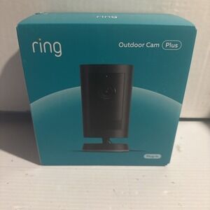 Ring Outdoor Cam Plus Plug-In Security Camera 2K Video Color Night Vision – New